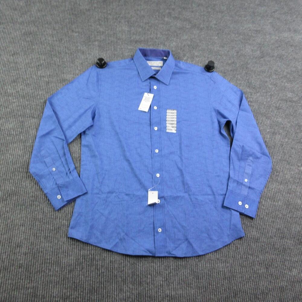Nick Graham Dress Shirt Mens 16.5 34/35 Large Blue Check Slim Stretch NWT